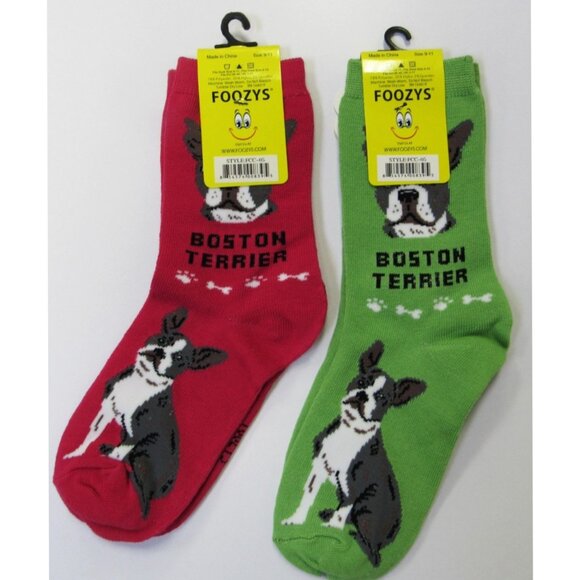 2 Pairs Boston Terrier Dog Breed Print Women's Foozys Crew Socks NEW - Picture 2 of 2